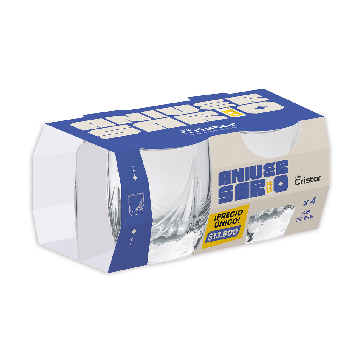 Vaso Strauss Aniversario Rocks Canastilla x 4 Unidades