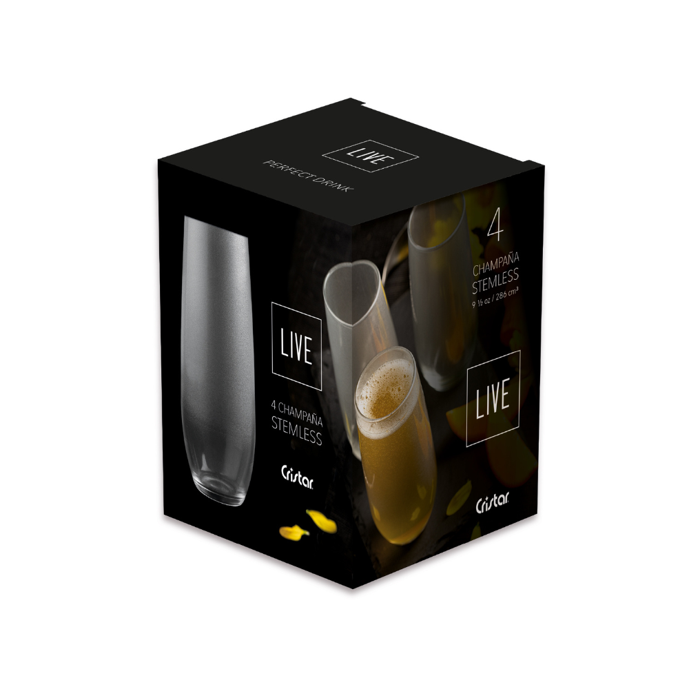 Set Live Vaso Champaña Stemless x 4 Unidades
