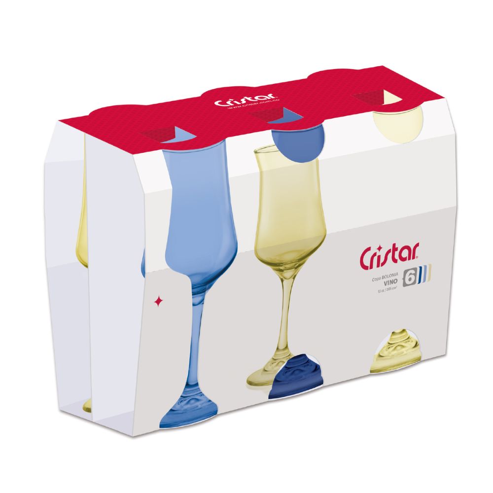 Copa Bolonia Vino Colores x 6 Unidades