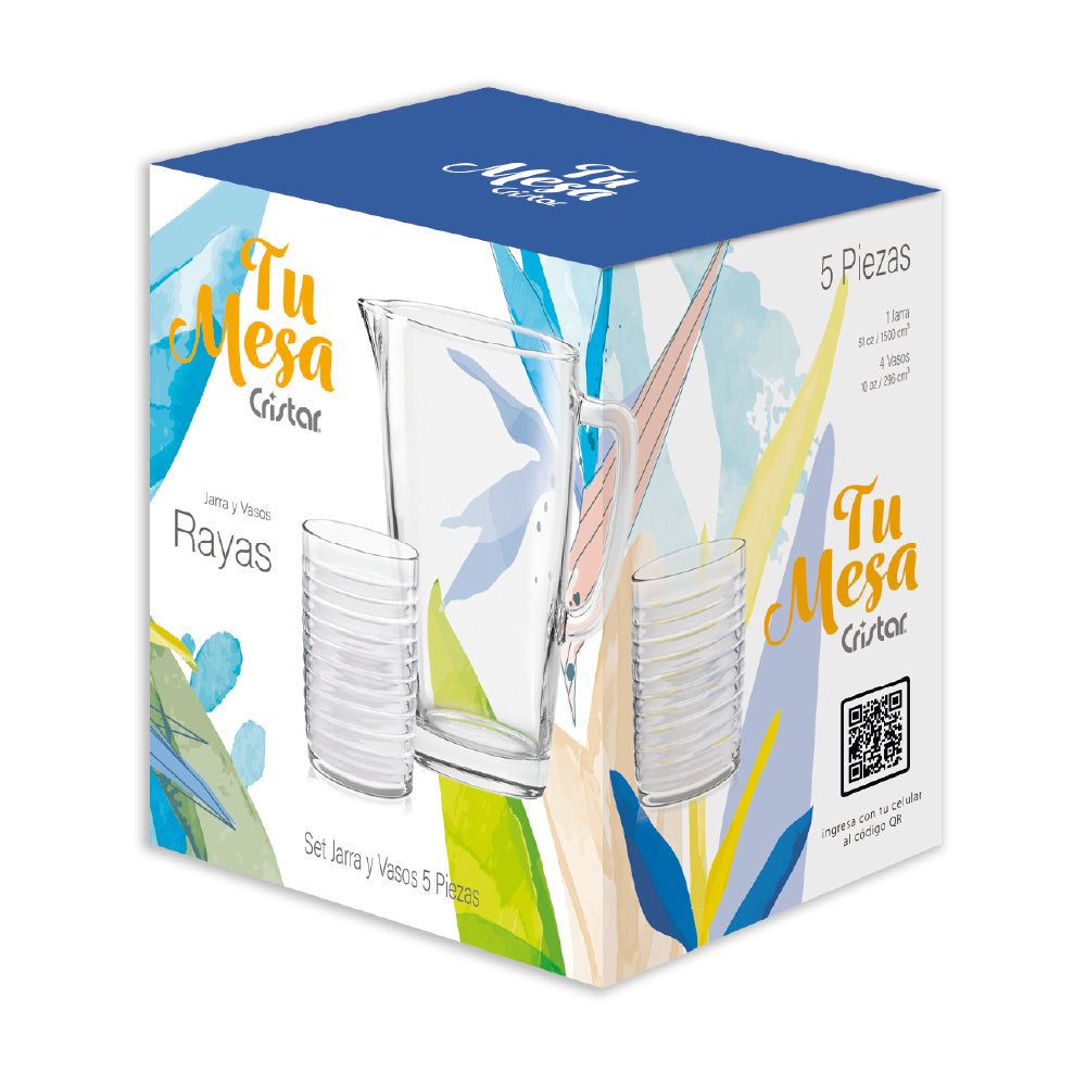 Set Jarra + Vaso Rayas Tu Mesa x 5 Unidades