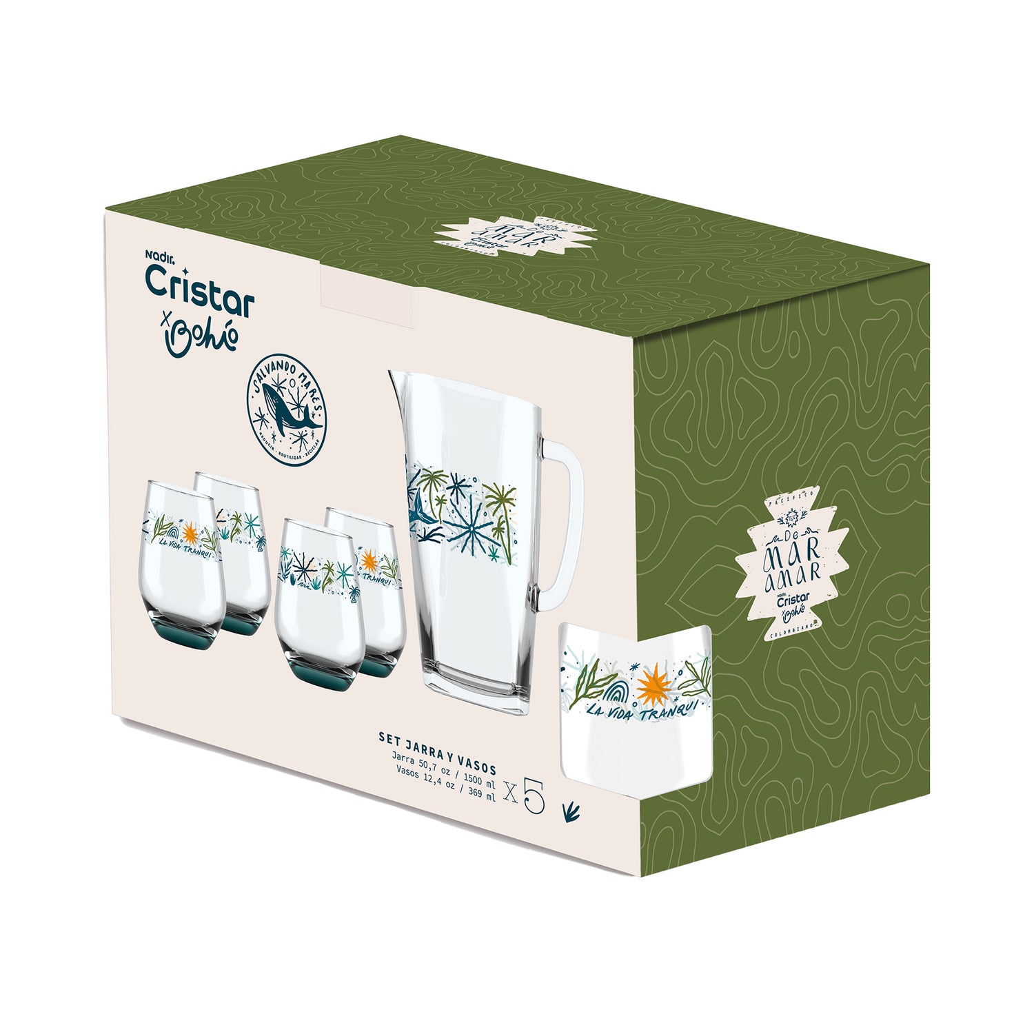 Set Jarra + Vasos Vida Tranqui - Bohío x 5 Unidades