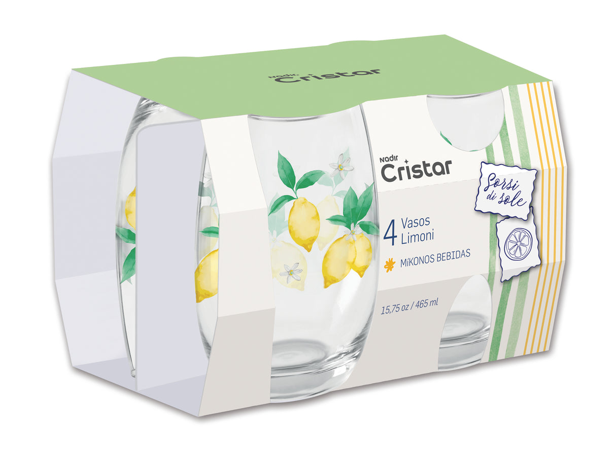 Set Vasos Mikonos Decorado Limoni x 4 Unidades