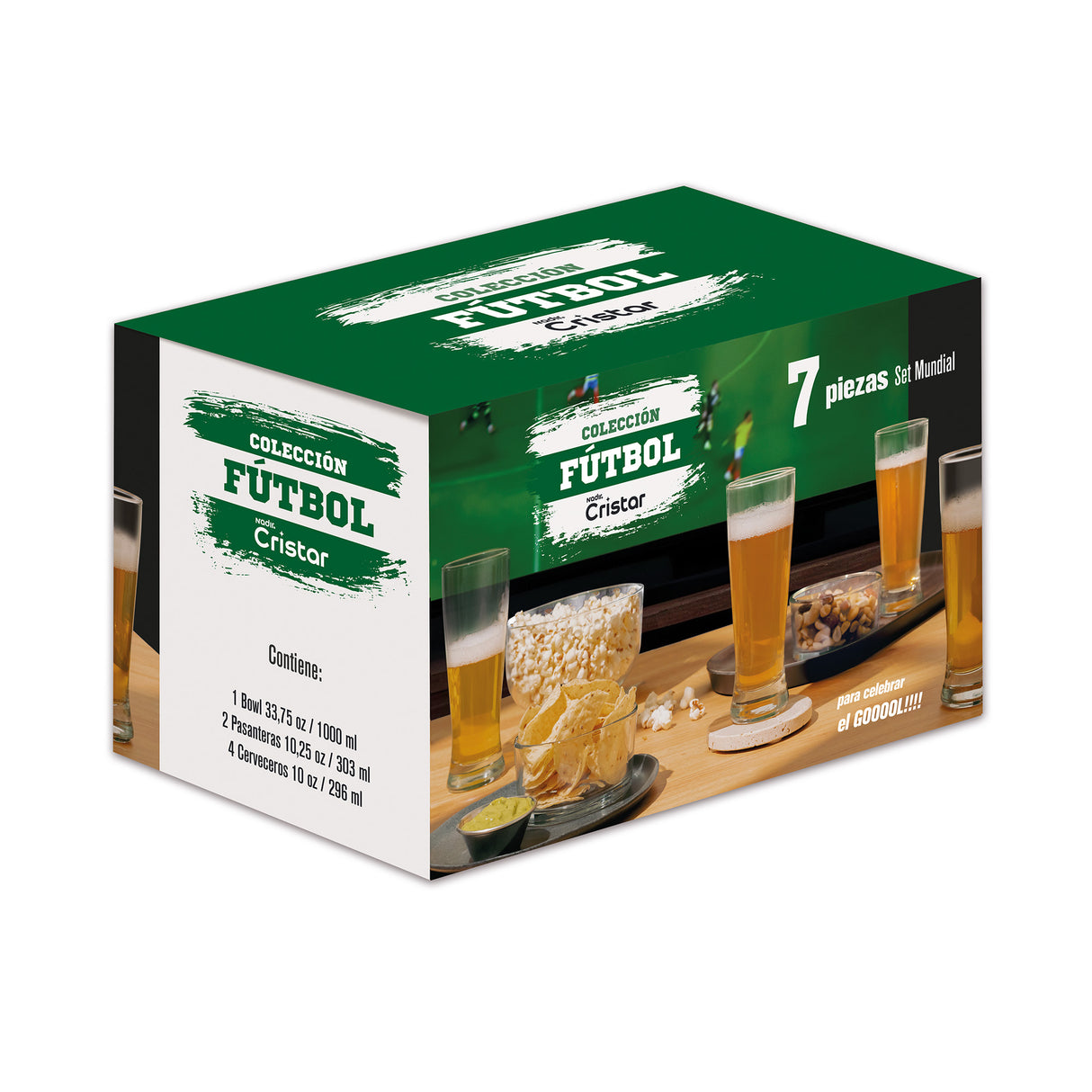 Caja o empaque del set futbolero cervecero de Cristar