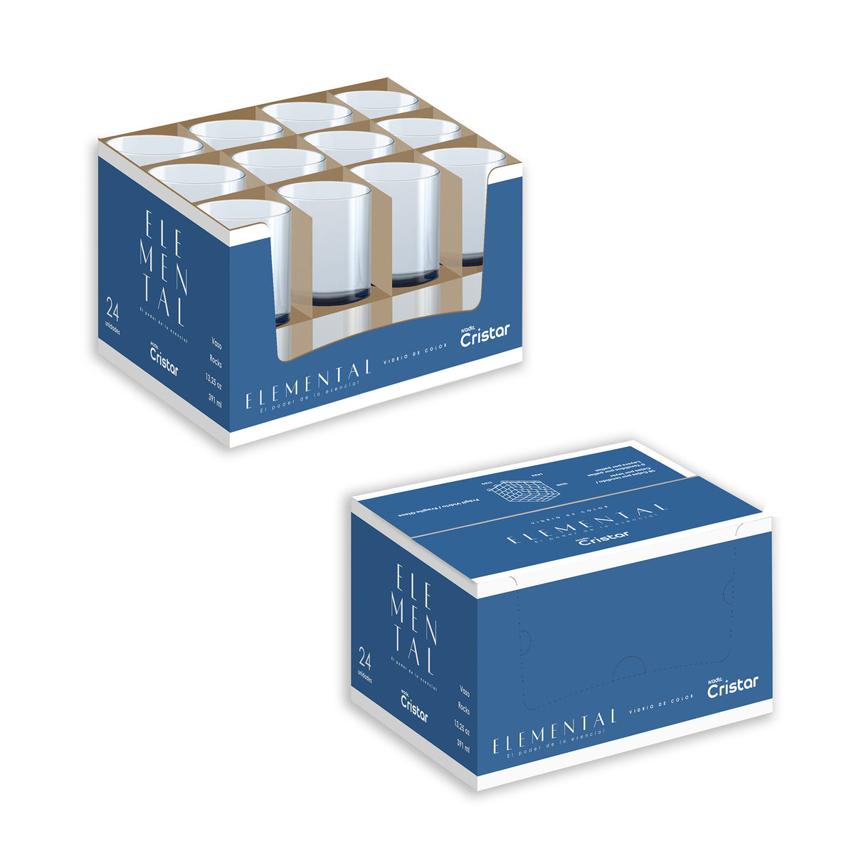 Caja por 24 unidades del vaso rio elemental