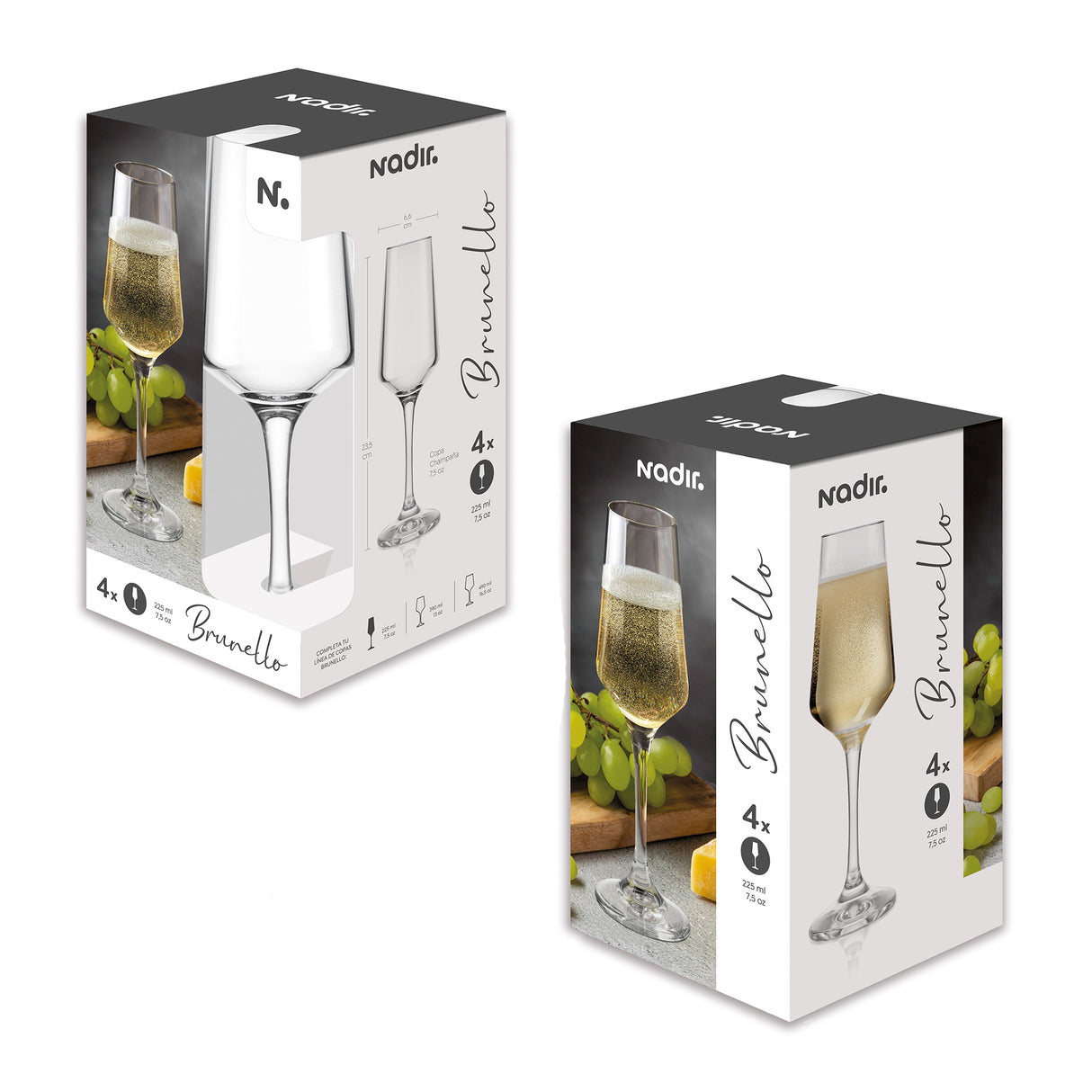 Set Copa Brunello Champaña Nadir Experience. Empaque con 4 unidades