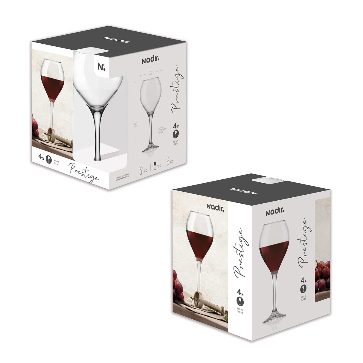 Set de Copas para vino prestiege mediana colección Nadir en empaque con 4 unidades
