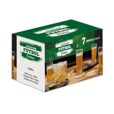 Caja o empaque del set futbolero cervecero de Cristar 