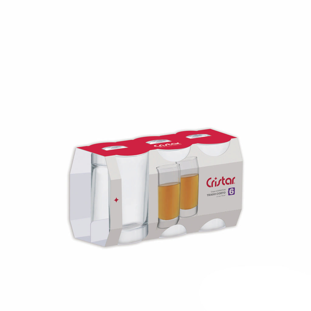 Canastilla del shooter lexington por 6 unidades, vasos de vidrio para tragos cortos