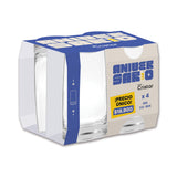 Canastilla de vasos de vidrio Toledo  paquete de cuatro unidades con diseño azul y etiqueta de precio promocional.