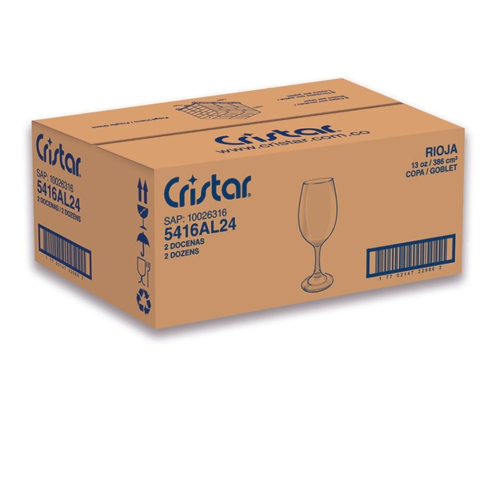 Caja de copas de vidrio Rioja. 24 unidades de 13oz 