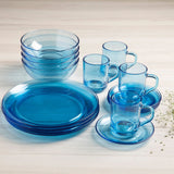 Vajilla Stylo color azul por 16 unidades: mugs, platos hondos, platos pandos, platos te