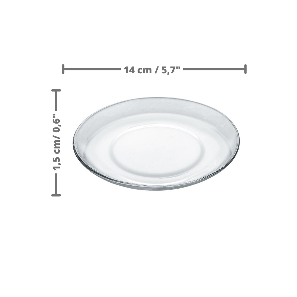 Medidas del plato para té de la vajilla stylo vidrio: Alto: 1, 5 cm / 0,59" Diámetro: 14 cm / 5"