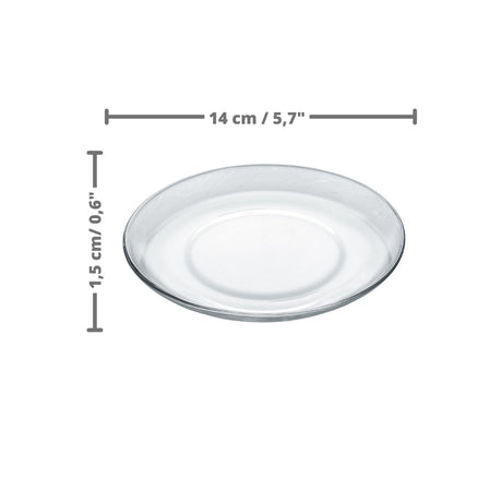 Medidas del plato para té de la vajilla stylo transparente: Alto: 1, 5 cm / 0,59 pulgadas / Diámetro: 14 cm / 5, pulgadas