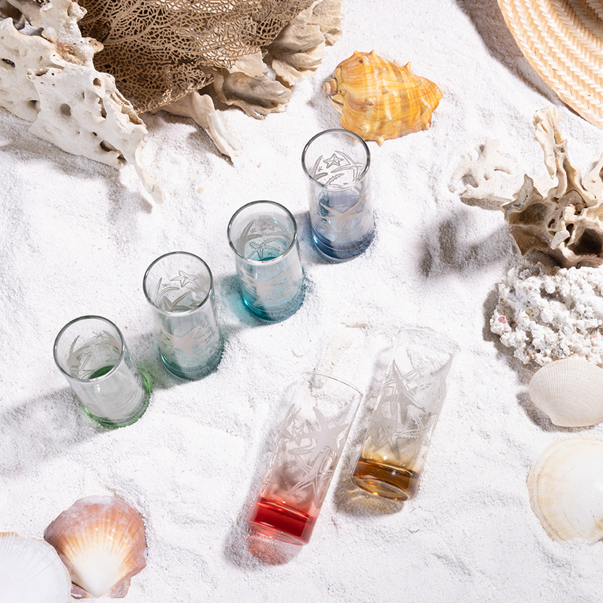 Shooters o vasos para shots de vidrio colección corales