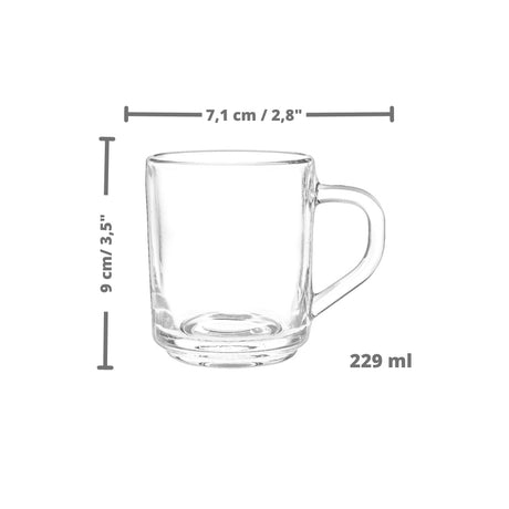 Medidas de taza de vidrio: 7,1cm /2,8" |  9cm / 3,4" | 229 ml