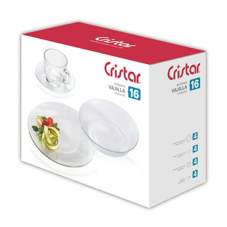 Vajilla Nordika en empaque, 16 piezas de vidrio