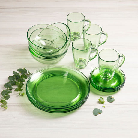 16 piezas de la vajilla stylo verde: tazas, platos té, hondo, pando