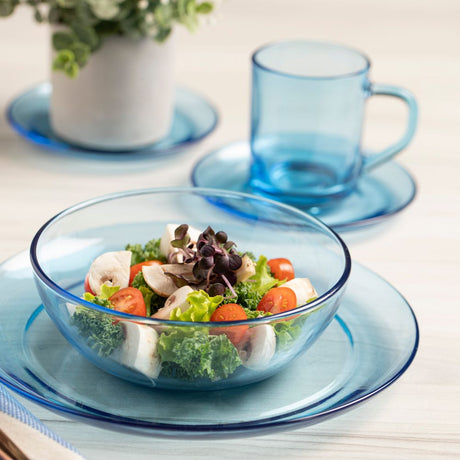 Platos y taza de vidrio de la vajilla stylo color azul